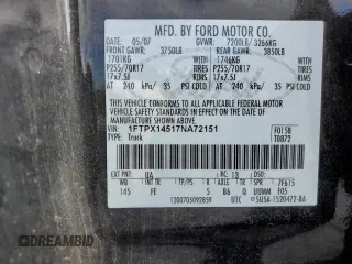 2007 Ford F-150 XLT with VIN 1FTPX14517NA72151, listed as a Copart auction lot 73058554 with 112,588 mi miles and Clean title. Bid and sale history available at DreamBid. Image 12.
