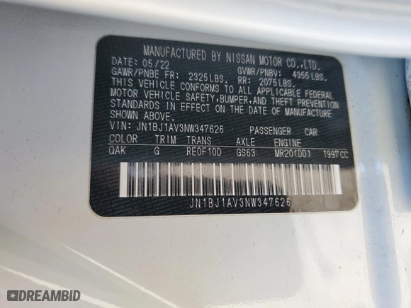 2022 Nissan Rogue Sport S with VIN JN1BJ1AV3NW347626, listed as a Copart auction lot 45947955 with 43,949 mi miles and Salvage Title. Bid and sale history available at carsss.com. Image 13.