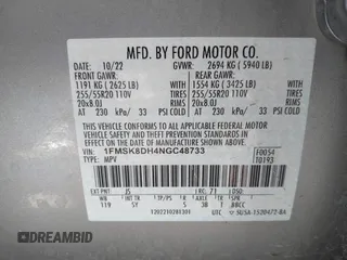 2022 Ford Explorer XLT with VIN 1FMSK8DH4NGC48733, listed as a IAAI auction lot 41884548 with 62,081 mi miles. Bid and sale history available at carsss.com. Image 9.