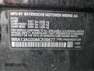 2021 BMW 5 Series 530e with VIN WBA13AG00MCF09677, listed as a Copart auction lot 54907205 with 50,033 mi miles and Salvage title. Bid and sale history available at DreamBid. Image 12.
