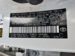 2016 Toyota Prius Four with VIN JTDKARFU8G3021546, listed as a Copart auction lot 53936775 with Not Provided miles and Clean Title. Bid and sale history available at DreamBid. Image 12.