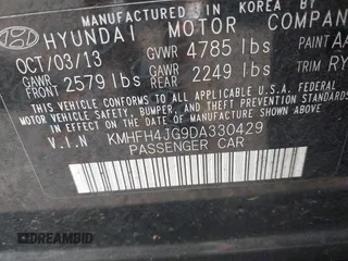 2013 Hyundai Azera с VIN KMHFH4JG9DA330429, выставлен на аукционе IAAI как лот 42315986 с пробегом 120 915 миль миль и . История ставок и продаж доступна на DreamBid. Изображение 9.