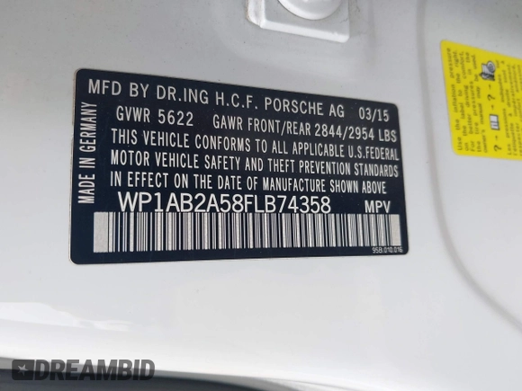 2015 Porsche Macan S with VIN WP1AB2A58FLB74358, listed as a IAAI auction lot 42190334 with 99,808 mi miles and . Bid and sale history available at DreamBid. Image 9.