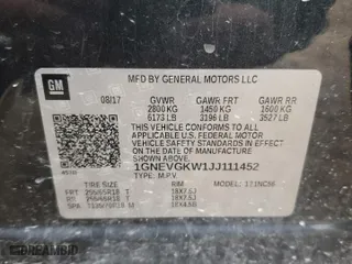 2018 Chevrolet Traverse LT Cloth with VIN 1GNEVGKW1JJ111452, listed as a Copart auction lot 53346845 with 114,622 mi miles and Clean Title. Bid and sale history available at carsss.com. Image 13.