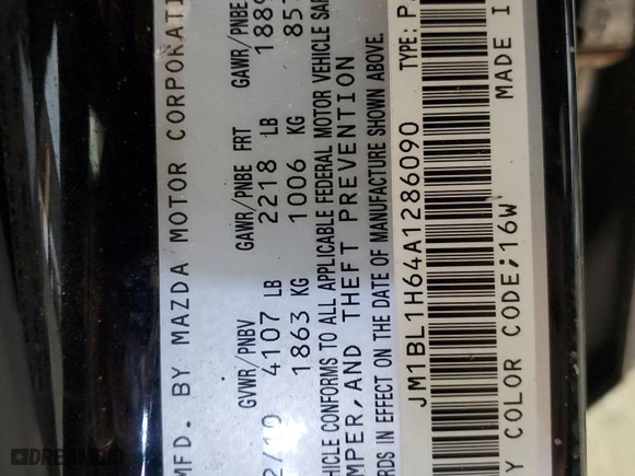 2010 Mazda Mazda3 s Grand Touring with VIN JM1BL1H64A1286090, listed as a Copart auction lot 48992855 with NaN miles and Salvage Title. Bid and sale history available at carsss.com. Image 12.