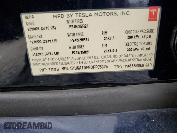 2013 Tesla Model S Performance с VIN 5YJSA1DP9DFP05325, выставлен на аукционе Copart как лот 52617545 с пробегом 122 847 миль миль и Списание • Salvage title. История ставок и продаж доступна на DreamBid. Изображение 13.