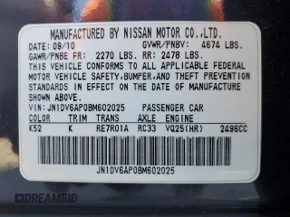 2011 Infiniti G25 Journey with VIN JN1DV6AP0BM602025, listed as a Copart auction lot 77123034 with 269,012 mi miles and Salvage Title. Bid and sale history available at carsss.com. Image 12.