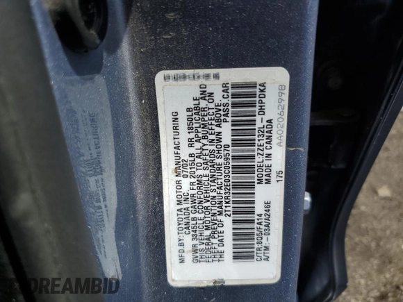 2003 Toyota Matrix Std with VIN 2T1KR32E03C059570, listed as a Copart auction lot 56137205 with Not Provided miles and Salvage Title. Bid and sale history available at DreamBid. Image 12.
