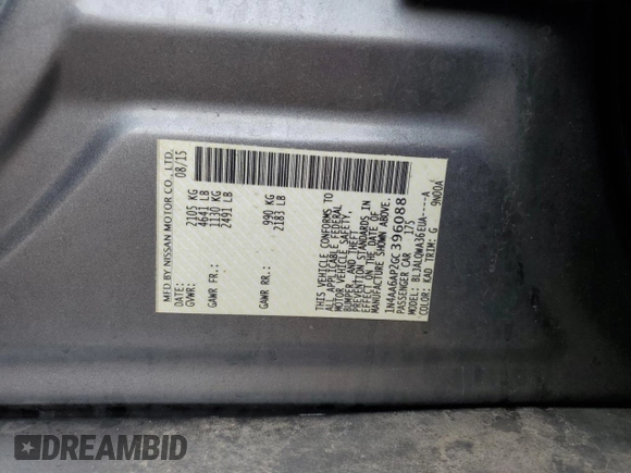 2016 Nissan Maxima SV with VIN 1N4AA6AP2GC396088, listed as a Copart auction lot 52641085 with Not Provided miles and Salvage Title. Bid and sale history available at DreamBid. Image 13.