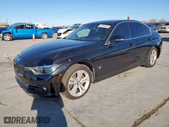 2017 BMW 3 Series 330e iPerformance with VIN WBA8E1C31HA156504, listed as a Copart auction lot 47971015 with 77,396 mi miles and Salvage Title. Bid and sale history available at carsss.com. Image 1.