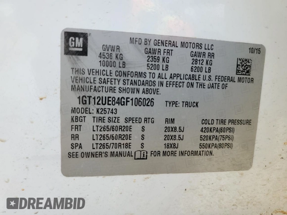 2016 GMC Sierra 2500HD Denali z VIN 1GT12UE84GF106026, wystawiony jako Copart lot #50755335 z przebiegiem 127 039 mil mil oraz Szkoda całkowita • Salvage title. Historia ofert i sprzedaży dostępna na DreamBid. Obrazek 12.