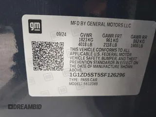 2025 Chevrolet Malibu LT with VIN 1G1ZD5ST5SF126296, listed as a IAAI auction lot 41941842 with 10,500 mi miles and . Bid and sale history available at DreamBid. Image 9.