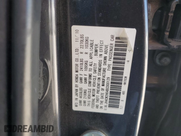 2011 Acura TSX Technology с VIN JH4CW2H64BC000129, выставлен на аукционе Copart как лот 67137574 с пробегом Не указан миль и Списание • Salvage title. История ставок и продаж доступна на DreamBid. Изображение 13.