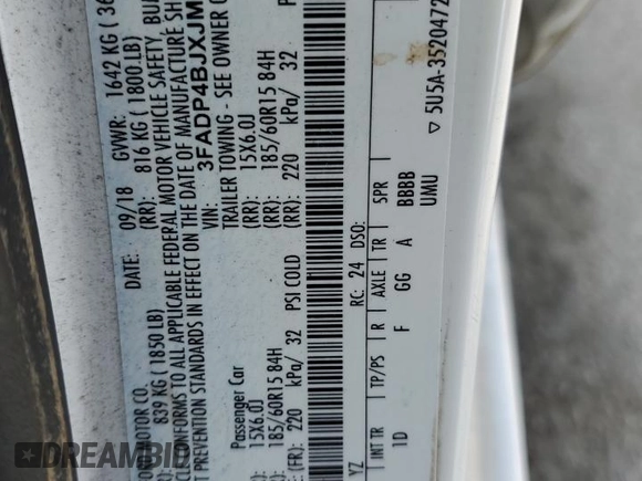 2018 Ford Fiesta SE with VIN 3FADP4BJXJM145416, listed as a Copart auction lot 50884285 with 116,144 mi miles and Salvage Title. Bid and sale history available at DreamBid. Image 13.