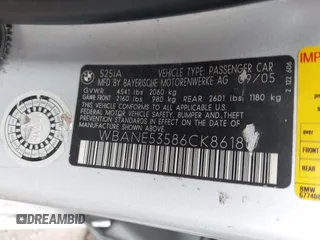 2006 BMW 5 Series 525i with VIN WBANE53586CK86180, listed as a IAAI auction lot 42034983 with 204,681 mi miles and . Bid and sale history available at DreamBid. Image 9.