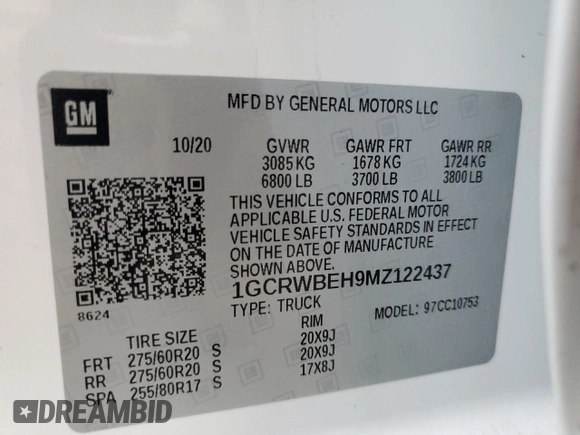 2021 Chevrolet Silverado 1500 Custom with VIN 1GCRWBEH9MZ122437, listed as a Copart auction lot 86158574 with 31,865 mi miles and Salvage Title. Bid and sale history available at DreamBid. Image 12.