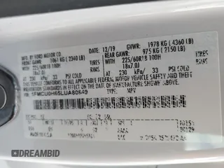 2020 Ford Escape SEL with VIN 1FMCU0H65LUA80849, listed as a Copart auction lot 63335555 with 111,763 mi miles and Non repairable. Bid and sale history available at DreamBid. Image 13.