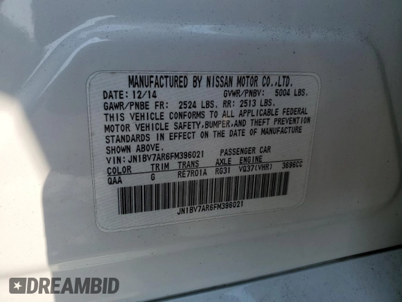 2015 Infiniti Q50 Premium with VIN JN1BV7AR6FM396021, listed as a Copart auction lot 63149485 with 71,862 mi miles and Salvage title. Bid and sale history available at DreamBid. Image 13.