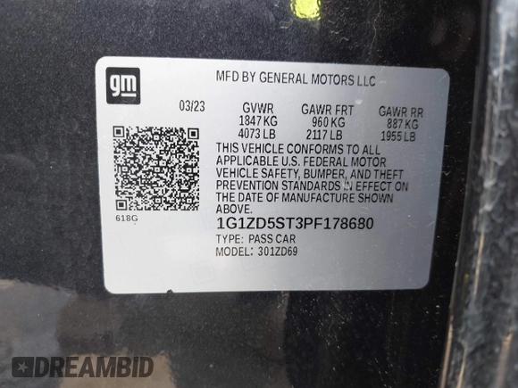 2023 Chevrolet Malibu LT with VIN 1G1ZD5ST3PF178680, listed as a IAAI auction lot 42181543 with 46,935 mi miles and . Bid and sale history available at DreamBid. Image 9.