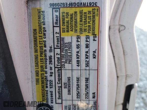 2015 Ram ProMaster Cargo with VIN 3C6TRVDG9FE520986, listed as a Copart auction lot 76489044 with 181,172 mi miles and Salvage Title. Bid and sale history available at carsss.com. Image 13.