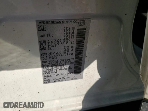 2023 Nissan Murano SL with VIN 5N1AZ2CJ5PC102909, listed as a Copart auction lot 42674034 with Not Provided miles and Salvage Title. Bid and sale history available at DreamBid. Image 13.