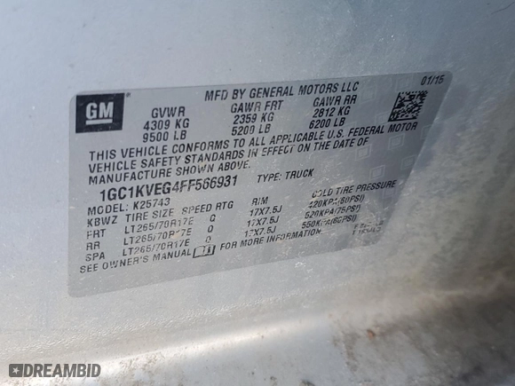 2015 Chevrolet Silverado 2500HD LT with VIN 1GC1KVEG4FF566931, listed as a Copart auction lot 88578955 with 0 mi miles and Salvage Title. Bid and sale history available at carsss.com. Image 14.