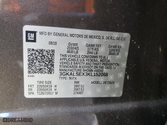 2019 GMC Terrain Denali with VIN 3GKALSEX3KL152068, listed as a Copart auction lot 46615445 with 61,457 mi miles and Salvage Title. Bid and sale history available at carsss.com. Image 14.