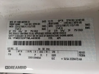 2021 Ford Bronco with VIN 1FMEE5DP7MLA65830, listed as a Copart auction lot 47578475 with 43,621 mi miles and Salvage Title. Bid and sale history available at DreamBid. Image 13.