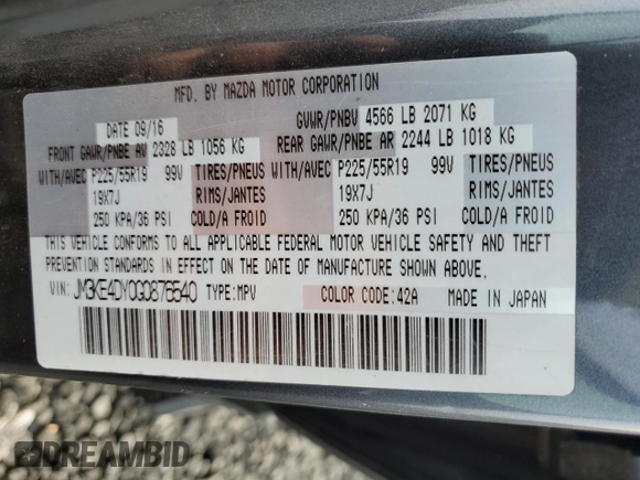 2016 Mazda CX-5 Grand Touring with VIN JM3KE4DY0G0876540, listed as a Copart auction lot 42132815 with 110,158 mi miles and Salvage Title. Bid and sale history available at DreamBid. Image 15.