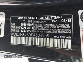 2019 Mercedes-Benz E 63 S AMG with VIN WDDZF8KB0KA534959, listed as a IAAI auction lot 42401507 with 61,356 mi miles and . Bid and sale history available at DreamBid. Image 9.