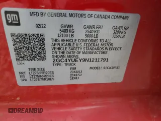 2022 Chevrolet Silverado 3500HD LTZ with VIN 2GC4YUEY9N1211791, listed as a Copart auction lot 43073595 with 69,841 mi miles and Salvage Title. Bid and sale history available at DreamBid. Image 14.