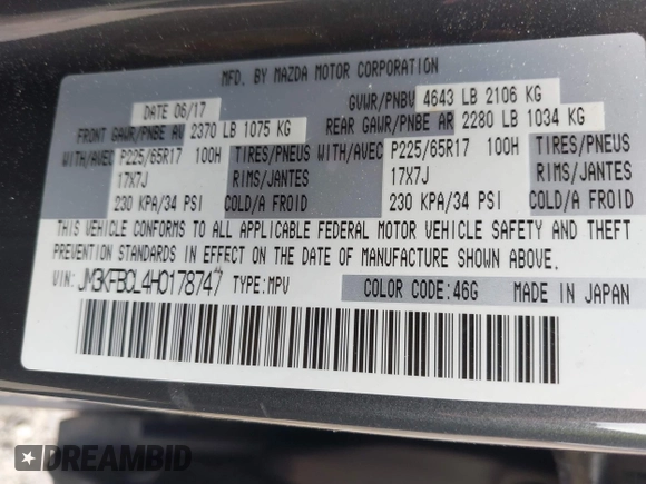 2017 Mazda CX-5 Touring z VIN JM3KFBCL4H0178747, wystawiony jako IAAI lot #42041380 z przebiegiem 112 083 mil mil oraz . Historia ofert i sprzedaży dostępna na DreamBid. Obrazek 9.