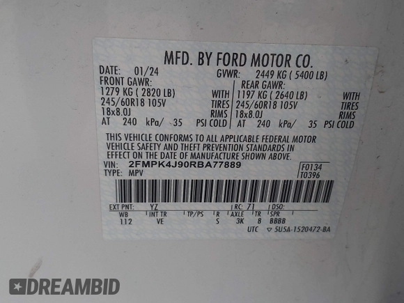 2024 Ford Edge SEL z VIN 2FMPK4J90RBA77889, wystawiony jako IAAI lot #42484303 z przebiegiem 51 211 mil mil oraz . Historia ofert i sprzedaży dostępna na DreamBid. Obrazek 9.