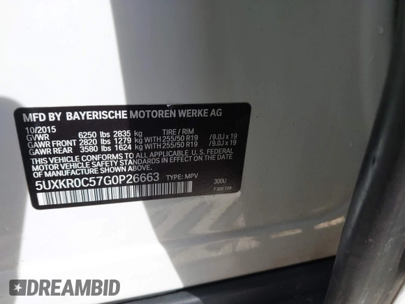 2016 BMW X5 xDrive35i with VIN 5UXKR0C57G0P26663, listed as a IAAI auction lot 41769670 with 1 mi miles. Bid and sale history available at carsss.com. Image 9.