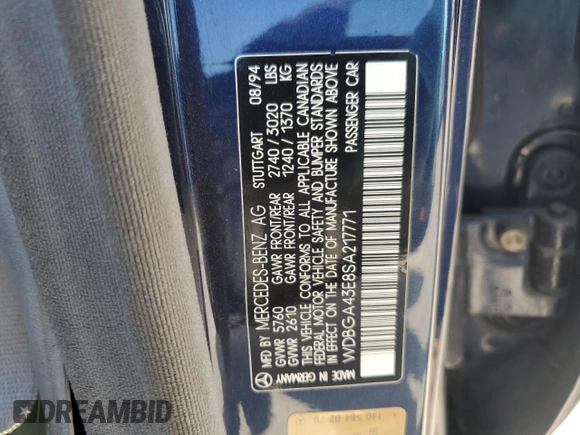 1995 Mercedes-Benz S with VIN WDBGA43E8SA217771, listed as a Copart auction lot 44983005 with 135,902 mi miles and Clean Title. Bid and sale history available at DreamBid. Image 12.