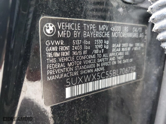 2011 BMW X3 28i with VIN 5UXWX5C55BL706729, listed as a Copart auction lot 48418425 with 188,502 mi miles and Clean Title. Bid and sale history available at carsss.com. Image 13.