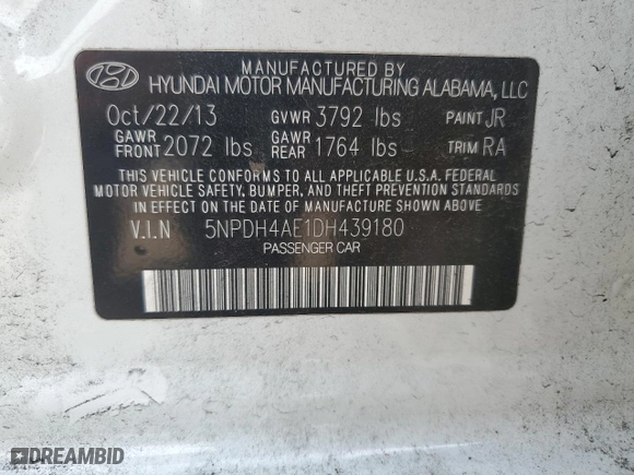 2013 Hyundai Elantra GLS with VIN 5NPDH4AE1DH439180, listed as a Copart auction lot 52771275 with 147,902 mi miles and Salvage Title. Bid and sale history available at carsss.com. Image 13.