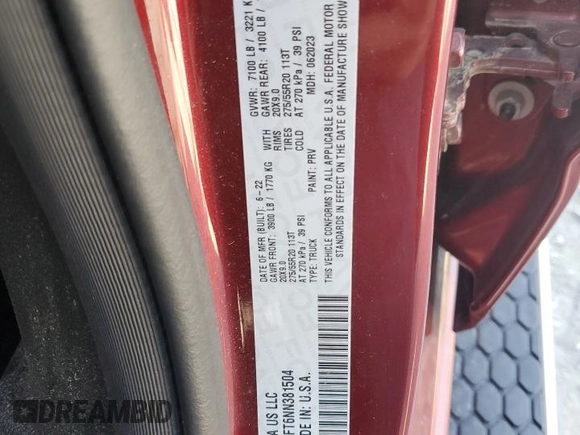 2022 Ram 1500 Big Horn with VIN 1C6SRFFT6NN381504, listed as a Copart auction lot 56403735 with 30,043 mi miles and Salvage title. Bid and sale history available at DreamBid. Image 12.