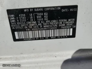 2022 Subaru Impreza with VIN 4S3GTAA6XN1724620, listed as a Copart auction lot 72901054 with 16,226 mi miles and Salvage Title. Bid and sale history available at carsss.com. Image 12.