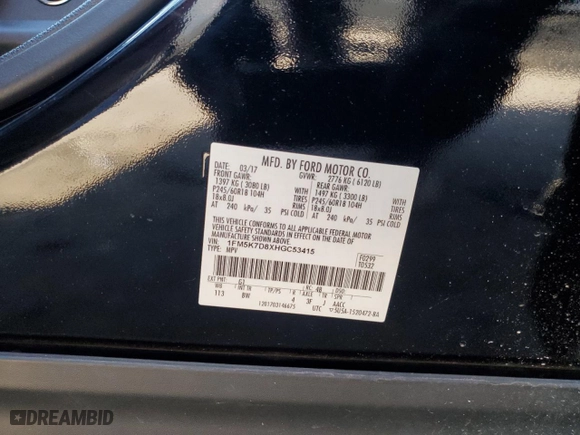 2017 Ford Explorer XLT with VIN 1FM5K7D8XHGC53415, listed as a Copart auction lot 87209724 with 100,261 mi miles and Non Repairable. Bid and sale history available at carsss.com. Image 14.