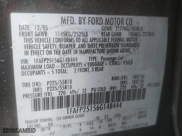 2006 Ford Five Hundred Limited with VIN 1FAFP25156G148444, listed as a Copart auction lot 49679845 with 141,317 mi miles and Clean Title. Bid and sale history available at carsss.com. Image 12.