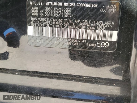 2014 Mitsubishi Lancer ES with VIN JA32U2FU0EU017043, listed as a Copart auction lot 70375164 with 172,101 mi miles and Non Repairable. Bid and sale history available at DreamBid. Image 12.