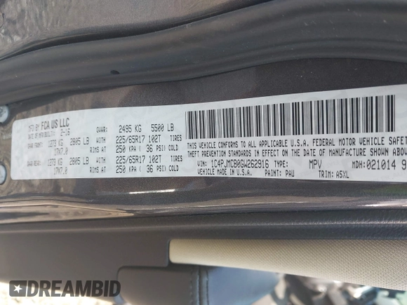2016 Jeep Cherokee Altitude with VIN 1C4PJMCB0GW262916, listed as a IAAI auction lot 42392735 with 29,162 mi miles and . Bid and sale history available at DreamBid. Image 9.