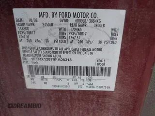 2009 Ford F-150 STX with VIN 1FTRX12879FA06318, listed as a IAAI auction lot 41975883 with 225,215 mi miles. Bid and sale history available at carsss.com. Image 9.