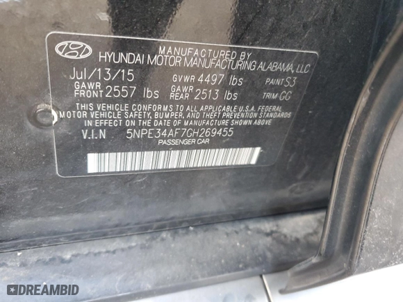 2016 Hyundai Sonata 2.4L Sport with VIN 5NPE34AF7GH269455, listed as a Copart auction lot 89130425 with 129,830 mi miles and Salvage Title. Bid and sale history available at carsss.com. Image 13.