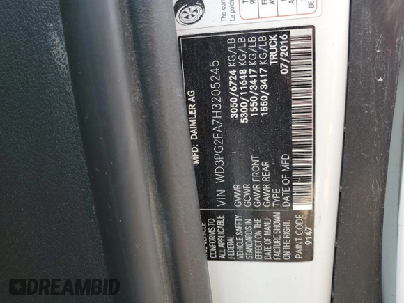 2017 Mercedes-Benz Metris Cargo with VIN WD3PG2EA7H3205245, listed as a Copart auction lot 66088315 with 138,754 mi miles and Salvage title. Bid and sale history available at DreamBid. Image 12.