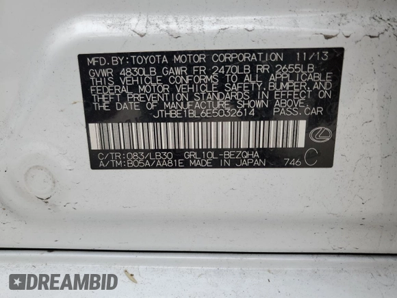2014 Lexus GS 350 с VIN JTHBE1BL6E5032614, выставлен на аукционе Copart как лот 45591095 с пробегом 200 694 миль миль и Списание • Salvage title. История ставок и продаж доступна на DreamBid. Изображение 15.