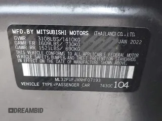 2022 Mitsubishi Mirage ES with VIN ML32FUFJXNHF07193, listed as a IAAI auction lot 42173895 with 23,863 mi miles and . Bid and sale history available at DreamBid. Image 9.