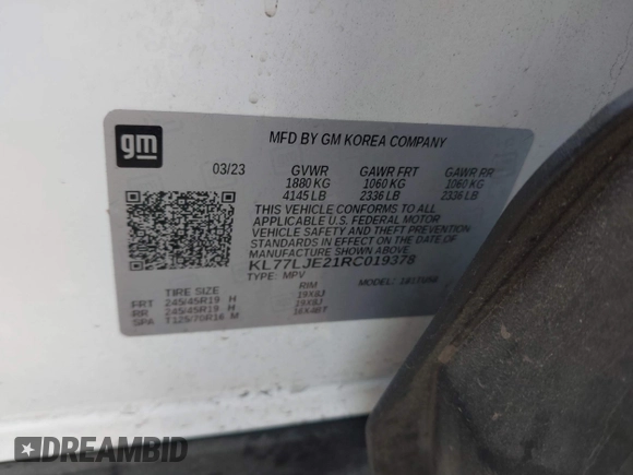 2024 Chevrolet Trax 2RS with VIN KL77LJE21RC019378, listed as a IAAI auction lot 41702191 with 22,959 mi miles and . Bid and sale history available at DreamBid. Image 9.