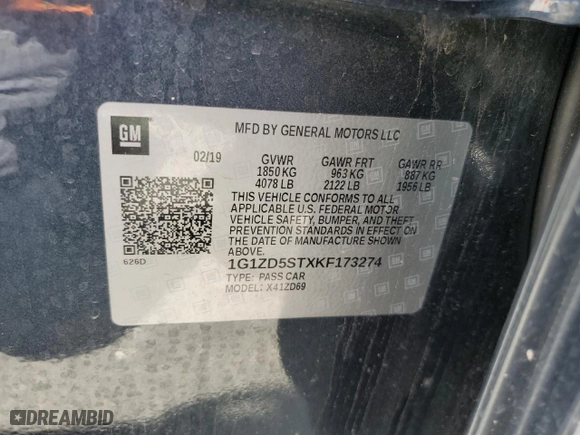 2019 Chevrolet Malibu LT with VIN 1G1ZD5STXKF173274, listed as a Copart auction lot 48436895 with 117,736 mi miles and Salvage Title. Bid and sale history available at carsss.com. Image 12.